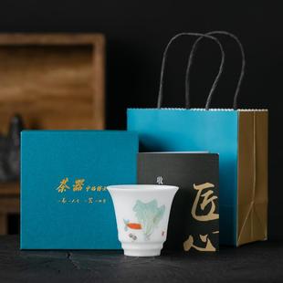 冰种玉瓷茶杯主人杯陶瓷品茗杯茶盏白瓷手绘家用个人专用茶具单杯