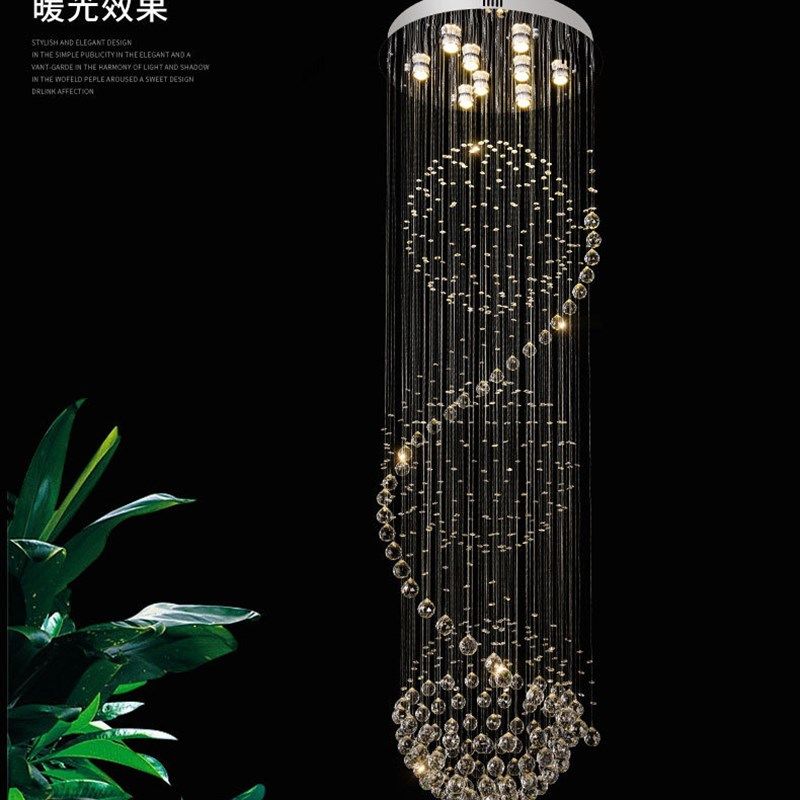 古镇厂家分销复式楼梯水晶吊灯现代简约奢华别墅旋转水晶吊线灯具