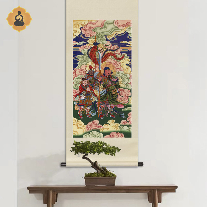 优选武财神关公关老爷伽蓝菩萨画像工笔人物玄关道场法会中式卷轴