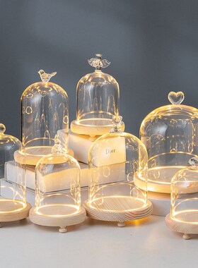 优选蝴蝶标本永生花diy材料玻璃罩实木干花保存瓶发光香薰摆件防