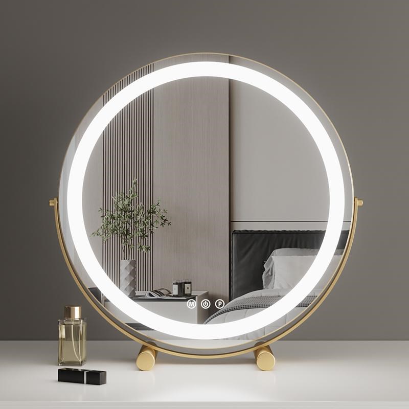 led化妆镜台式带灯桌面梳妆台智能卧室补光充电大镜子圆形单面镜