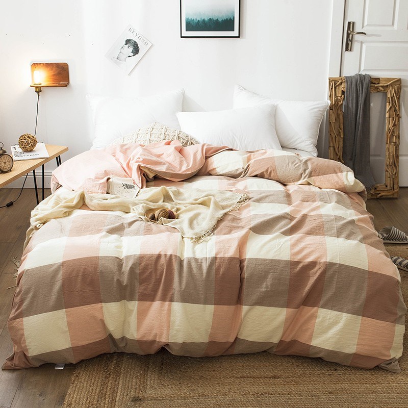 全棉水洗棉无荧光色织透气被套罩150x160x210x200x230cm加大定制