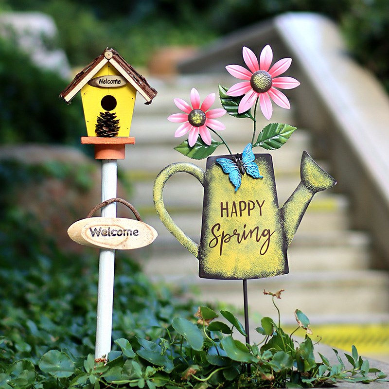 花园创意装饰户外铁艺水壶庭院阳台插件挂件布置造景草坪造景摆件