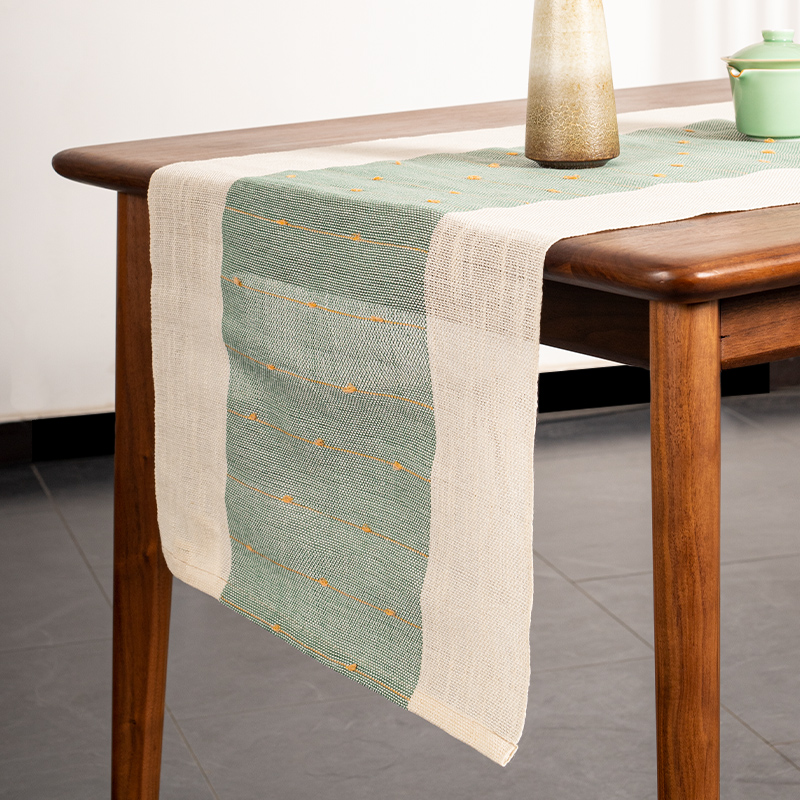 场iPower简约现代棉麻夏布桌旗茶几台布日式小清新拉花茶席柜旗布