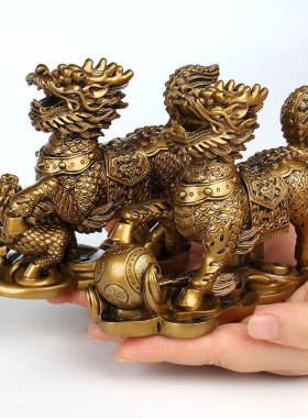 优选麒麟摆件一对 仿铜树脂工艺品 家居客厅电视柜酒柜卧室门口摆