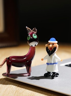 优选【阿凡提与小毛驴】手工玻璃迷你琉璃小摆件可爱办公室桌面装