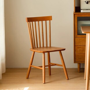 优选蓝玛樱桃木温莎椅子家用中古风结实耐用饭厅凳子靠背实木家庭