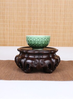 优选实木瓷器花瓶盆景底座黑檀木圆形整木雕刻摆件木底座装饰复古