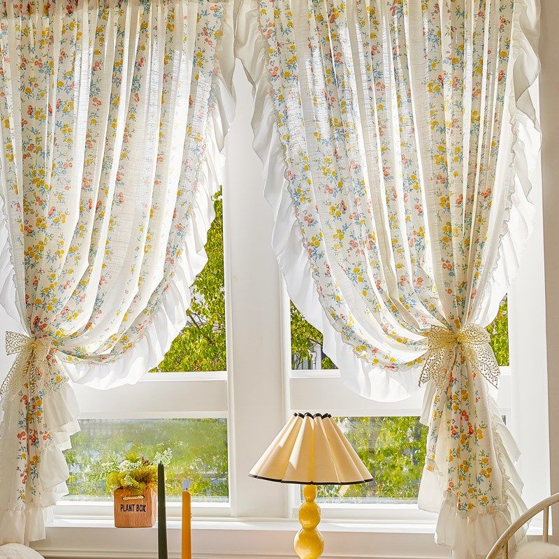 优选永恒小碎花纱帘法式田园透光不透人半帘蕾丝窗帘隔断免打孔