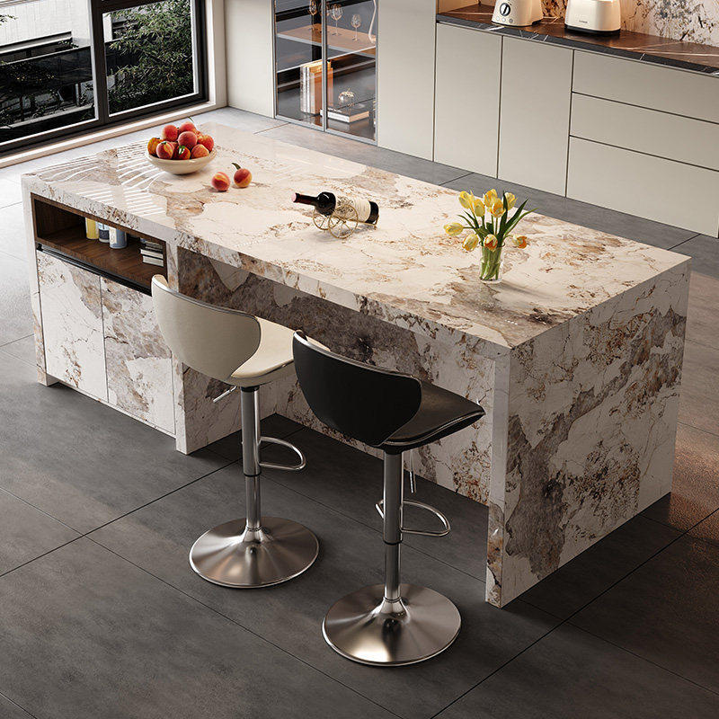 优选岩板岛台餐桌一体家用中导倒台极简开放式厨房吧台桌一体餐厅