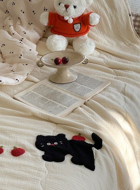 优选在耳边少女心全棉皱皱纱夏凉被ins卡通毛巾绣可水洗空调被夏