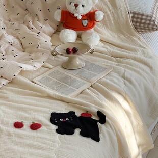 优选在耳边少女心全棉皱皱纱夏凉被ins卡通毛巾绣可水洗空调被夏