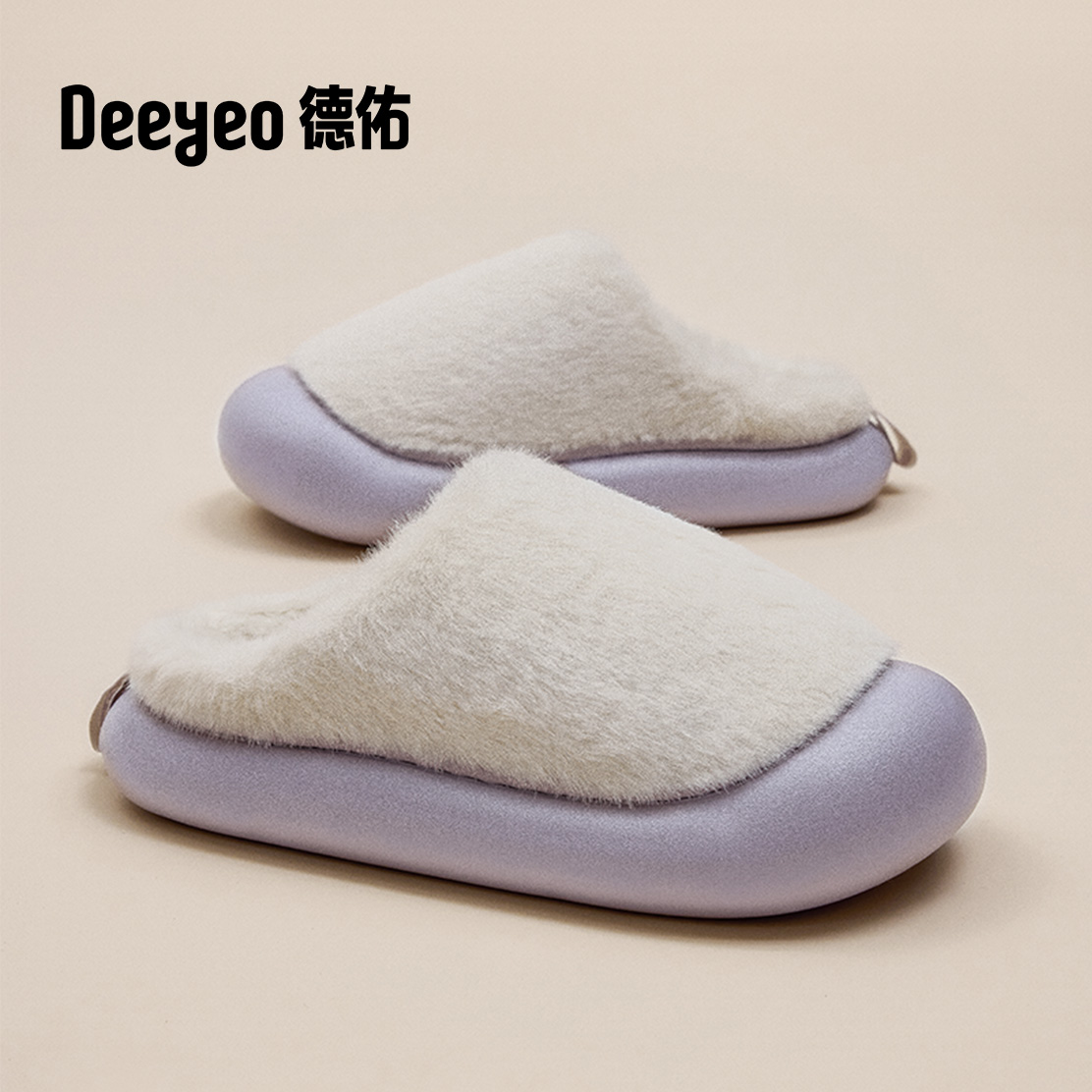 德佑女士棉拖鞋冬季保暖防滑厚底