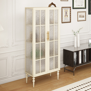 法式 饰红酒柜玻璃柜定制 奶油风餐边柜客厅靠墙储物柜手办展示柜装