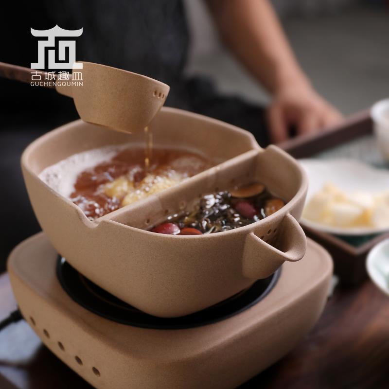 粗陶炭炉古法合璧煮茶碗煲器电陶炉煮水花茶陶瓷泡围炉煮茶带茶勺