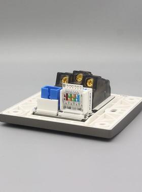 深灰色86型网络光纤电源面板五孔电源带电脑SC光纤宽带信息口插座