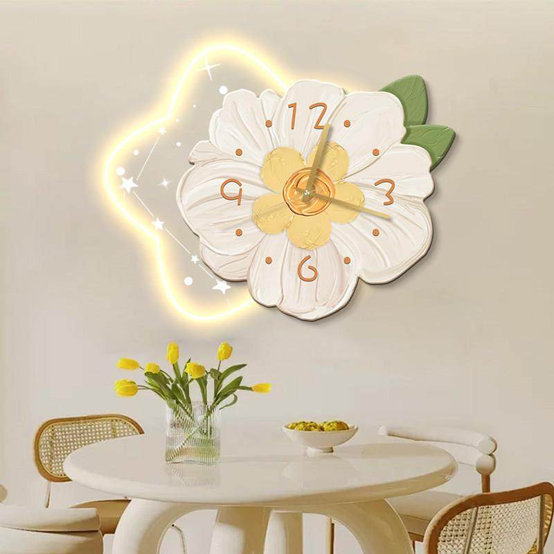 茉莉花奶油风餐厅装饰画2024新款挂钟现代简约钟表客厅背景墙挂画,家居饰品,钟表画/挂钟画,淘宝优惠券,粉丝福利购,淘宝优惠卷