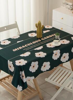 防水桌布墨绿色简约现代碎花布艺茶几电脑长方形餐桌罂粟花台布垫
