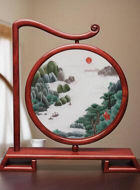 苏绣摆件手工刺绣双面绣屏风客厅玄关装饰品结婚礼物送礼品摆台