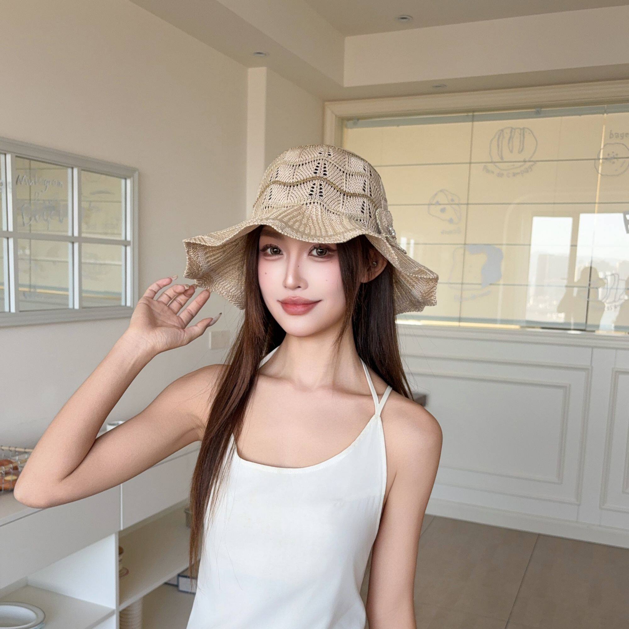 波浪纹花朵渔夫帽夏季女
