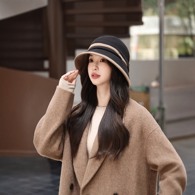 条纹渔夫帽子女秋冬遮阳防晒盆帽