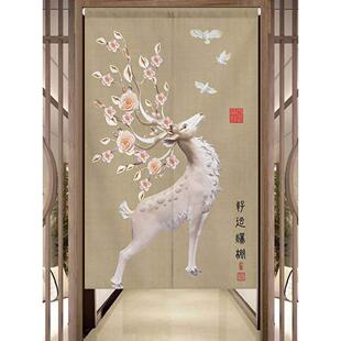 麋鹿北欧简约门帘布艺免打孔卧室隔断帘家用厨房帘布厕所半帘挂帘
