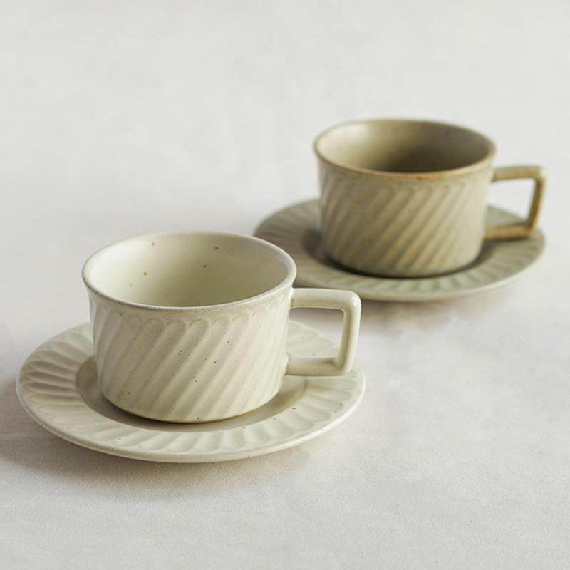 西田木雨简色斜纹咖啡杯碟精致陶瓷条纹杯复古日式下午茶杯碟套装,餐饮具,咖啡杯,淘宝优惠券,粉丝福利购,淘宝优惠卷