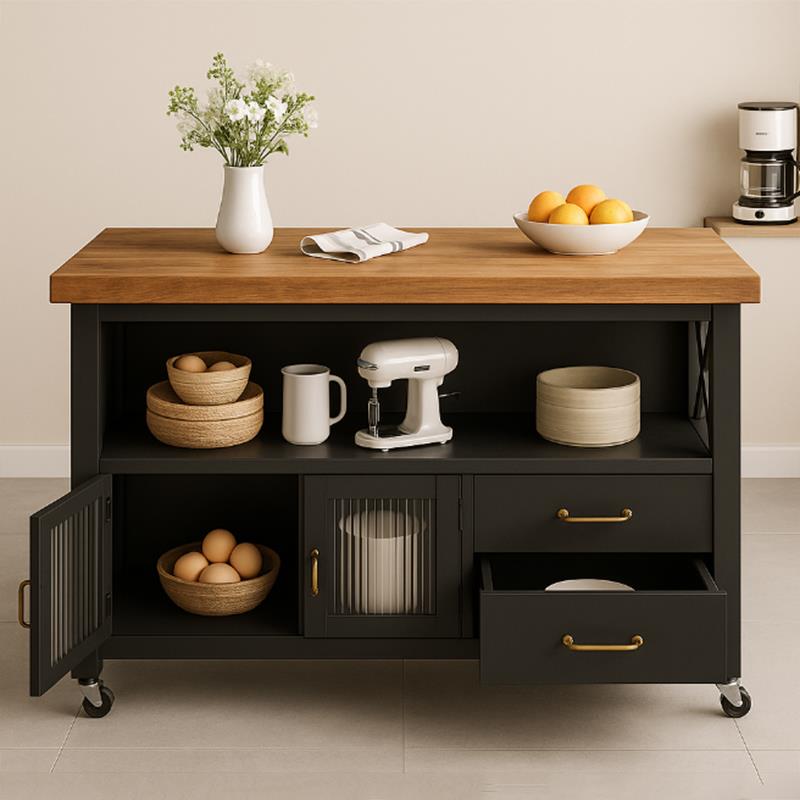 可移动岛台柜单独料理台定制餐边桌家用一体储物开 放式厨房中岛