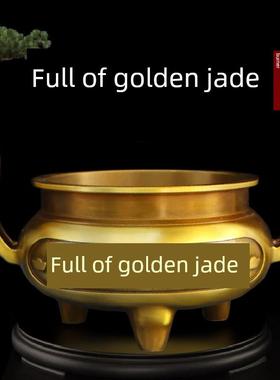 黄铜香炉金玉满堂三足双耳炉佛堂家居室内供佛上香炉佛具用品摆件