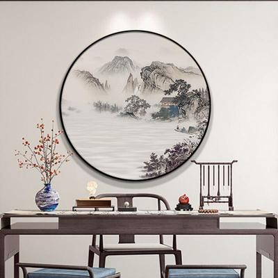 新中式装饰画办公室圆形入户玄关客厅画山水画禅意茶室挂画水墨画