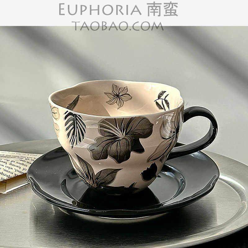 EUPHORIA中古风花瓣水墨月咖啡杯碟下午茶水杯覆古拿铁杯小众礼物,餐饮具,咖啡杯,淘宝优惠券,粉丝福利购,淘宝优惠卷