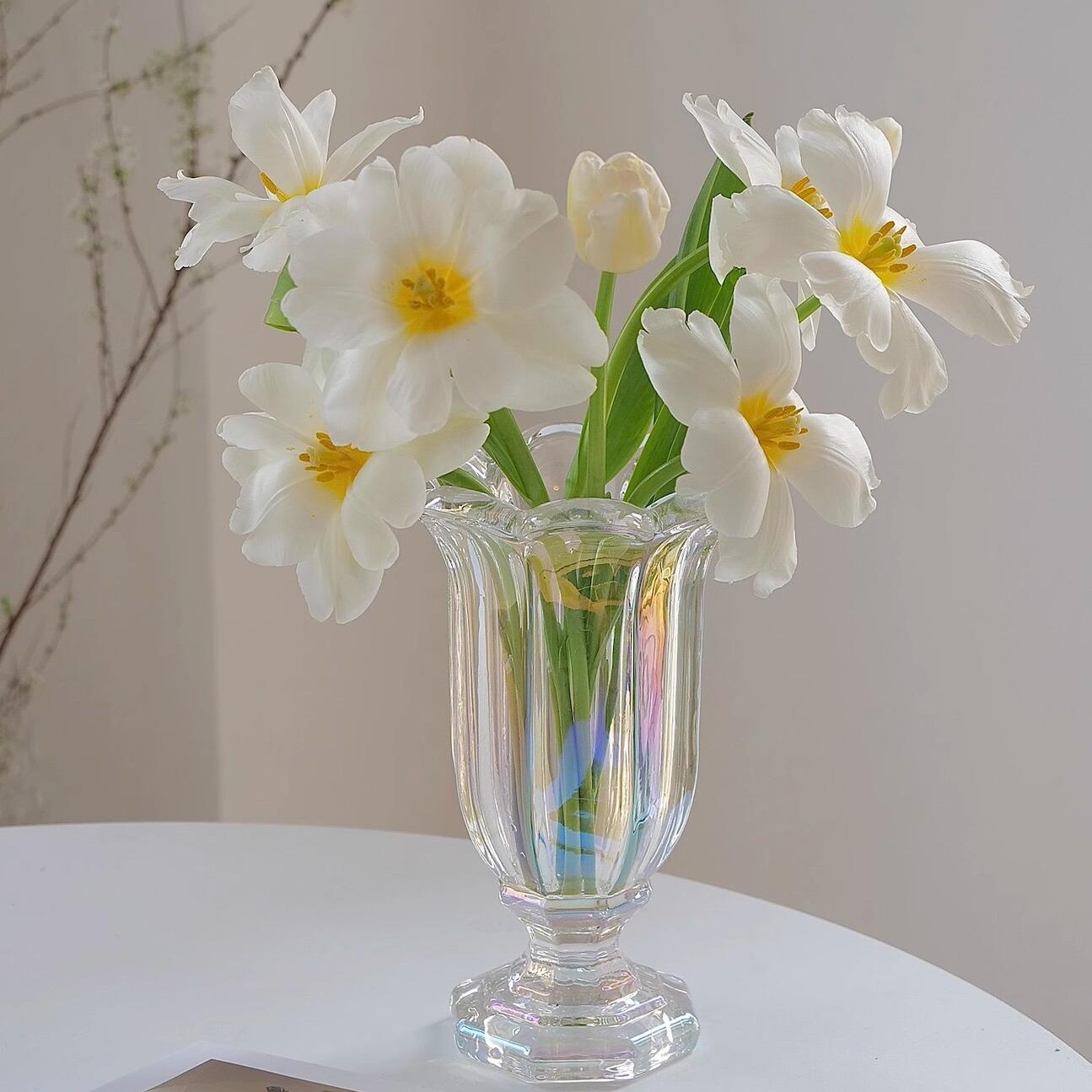 SoftHome郁金香脚玻璃花级感玫瑰百合水养客厅餐厅软装花瓶