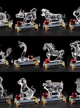 包邮12生肖水晶十二生肖龙蛇马羊猴鸡狗猪牛虎兔鼠摆件刻字