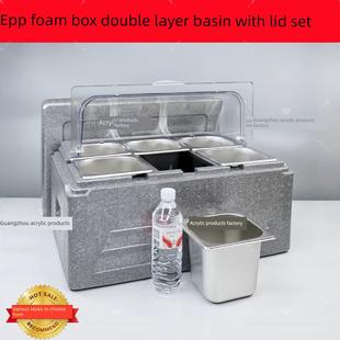 不锈钢食品隔间盒，冰粉，水果勺，四果汤档特殊保温小材料盒盖