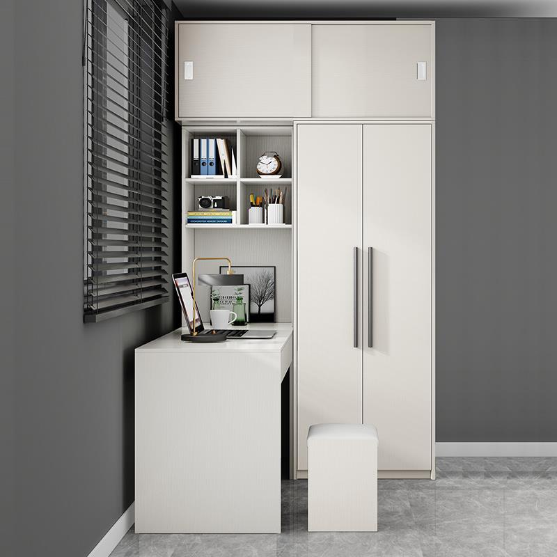 现代简约白色卧室家用小户型L型转角电脑桌衣柜学习连体书桌柜子