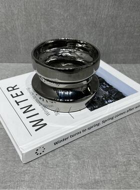现代轻奢简约陶瓷电镀创意花器果盘样板间手工陶艺圆盘装饰品摆件