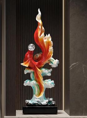 招财锦鲤鱼中式客厅进门玄关屏风壁龛竖高软装饰办公室落地艺术品