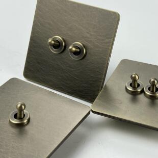 墙壁开关插座面板家用 复古开关艺术铜拨杆做旧青古铜金属86型暗装