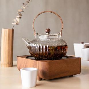日式 电陶炉专用 耐高温玻璃茶壶带过滤 木提梁加厚玻璃泡茶煮茶壶