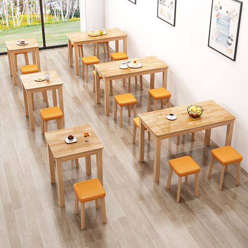 实木快餐桌餐饮j店面馆餐厅长方形桌椅组合家用小户型饭桌现代简