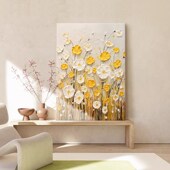 法式 饰画抽象奶油风玄关肌理餐厅墙壁挂 黄色花卉手i绘油画客厅装