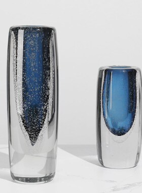 现代轻奢蓝色气泡加厚琉璃直y筒花器插花客厅干花鲜花样板房饰品