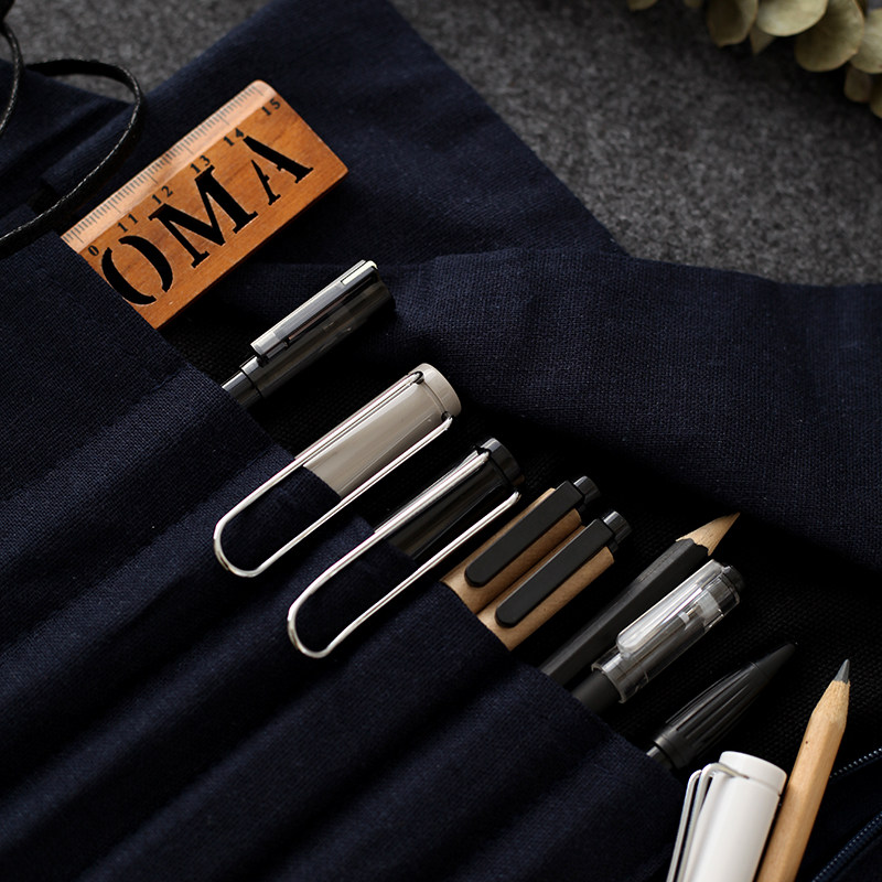 神奈川日系复古卷帘笔袋帆布大容量钢笔笔帘卷笔袋W简约笔盒文具