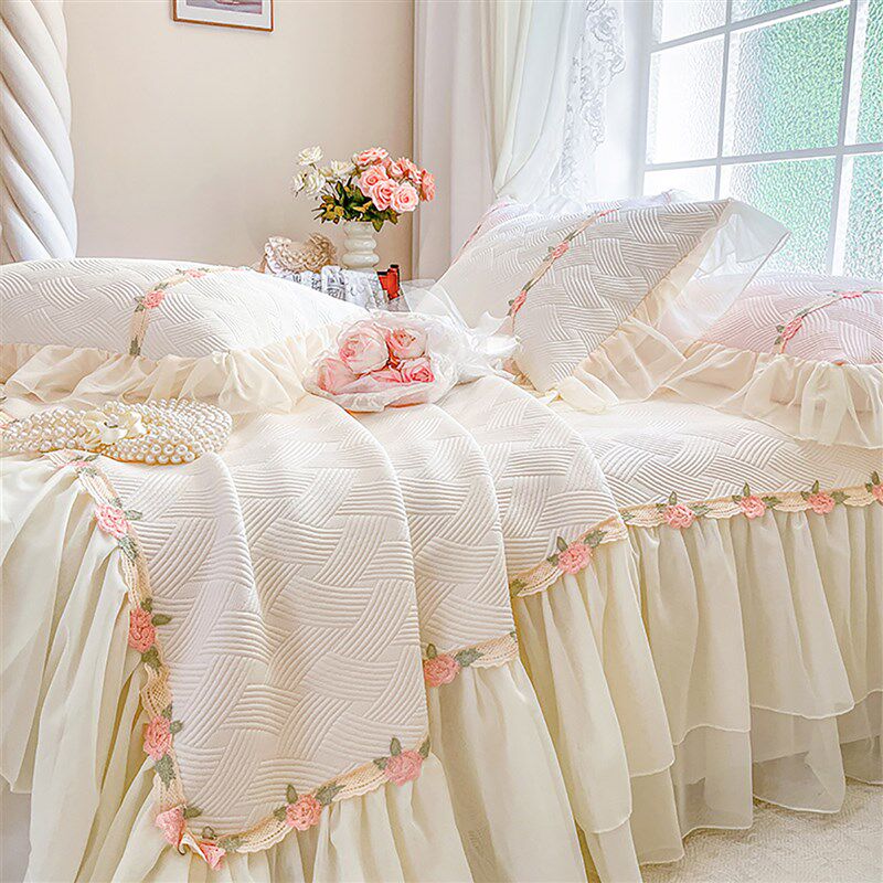 夏季凉感a类冰丝凉席三件套可机洗公主风蕾丝刺绣床裙.空调软席子