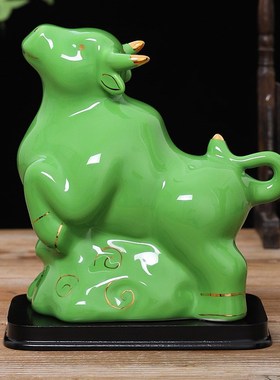 陶瓷绿色十二生肖摆件全套招x财风水镇宅狗鼠牛鸡蛇马虎兔龙羊猴
