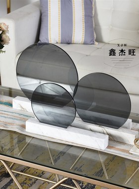 轻奢大理石摆件工艺品欧式v简约现代样板间玄关书房电视柜茶几台