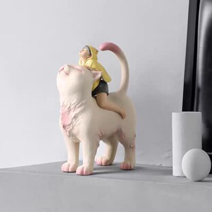 白夜童话创意设计师作品家居客厅桌面H装 饰品摆件猫将军送女生礼