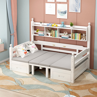 实木沙发床折叠多功能客厅小户型双人坐卧两用带书V桌储物柜沙发