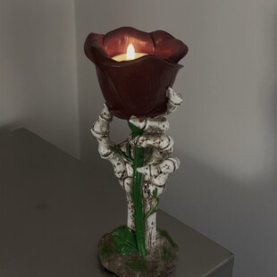 我的爱至死不渝骷髅手玫瑰花蜡烛台哥特暗黑系摆V件创意小众礼物