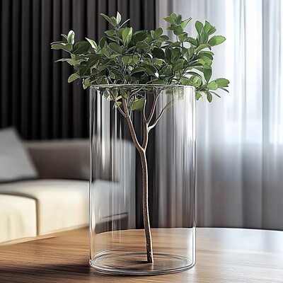 宽口花瓶玻璃透明大口径醒花y桶特大号敞口广口大型水培器皿专用